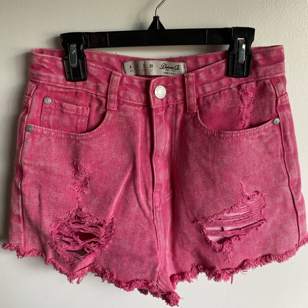 Pink Denim High-Waisted Shorts